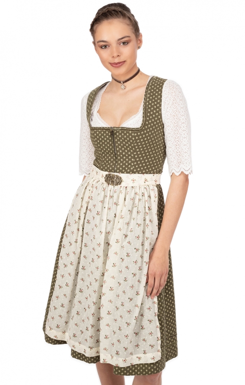 Dirndl mini 2 delig 55cm ISOLDE groene crème maat 50