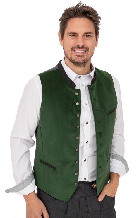 Gilet Bavarese Bastian Grigio - Motivo Tradizionale Con Bottoni, Taglia
