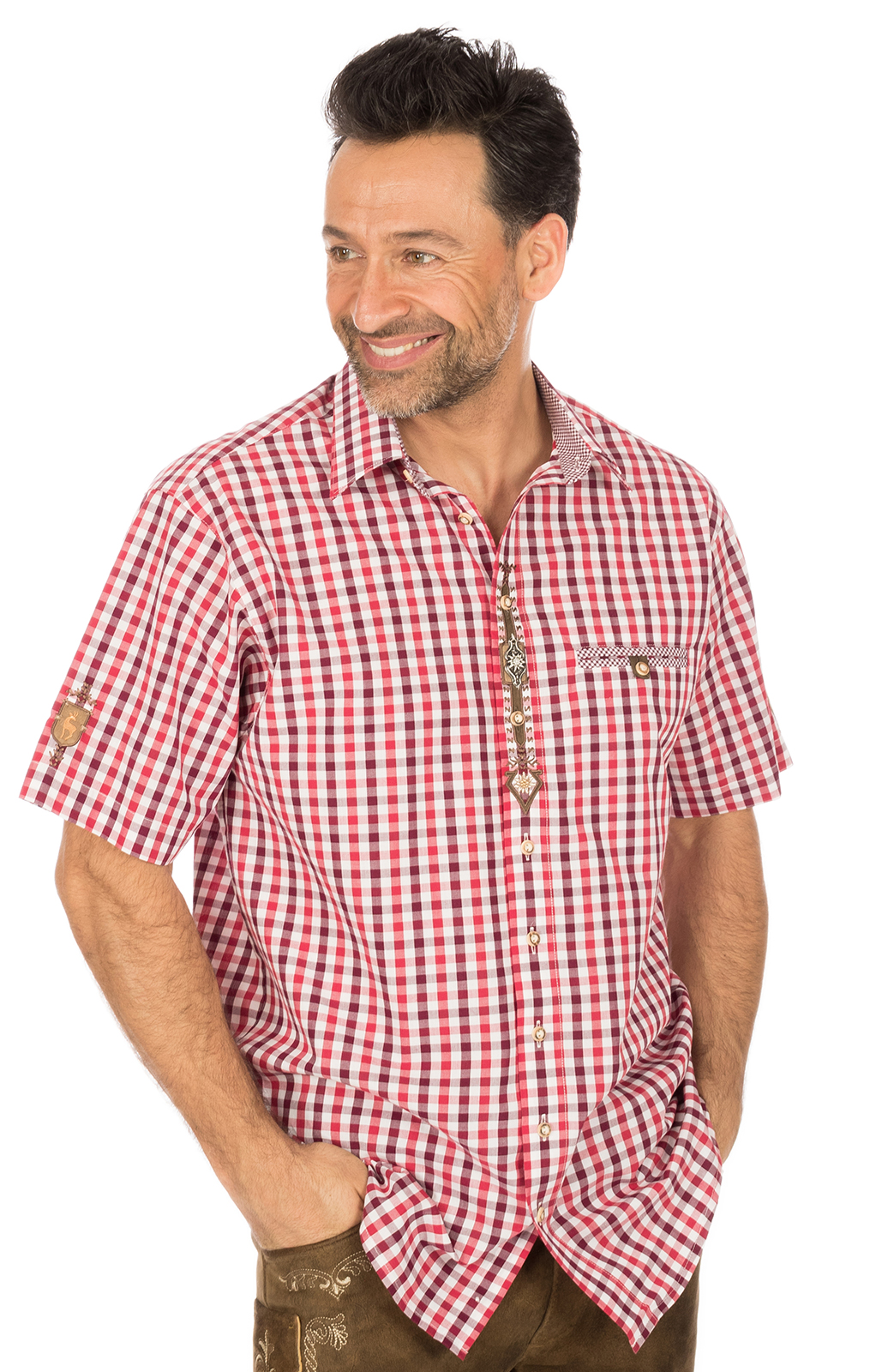 Klederdrachthemd MATTI korte mouwen rood (Regular Fit) von OS-Trachten