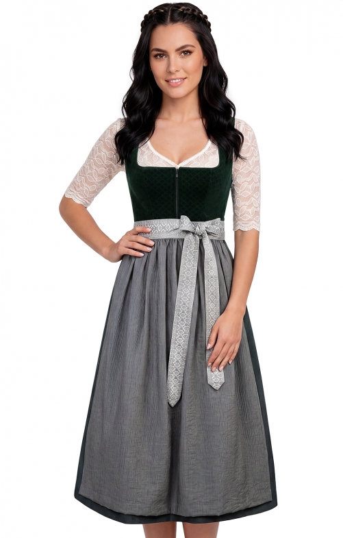 Dirndl 70 cm 2 pezzi BERNDORF verde abete e grigio schiuma