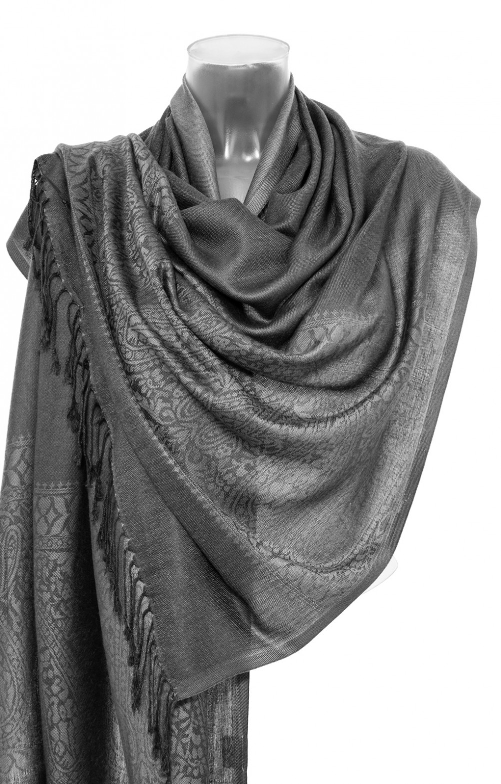 Sciarpa Pashmina Lorenzo Cana - 100% Cashmere, Nero Grigio Antracite, 70x200 Cm - Foto 6