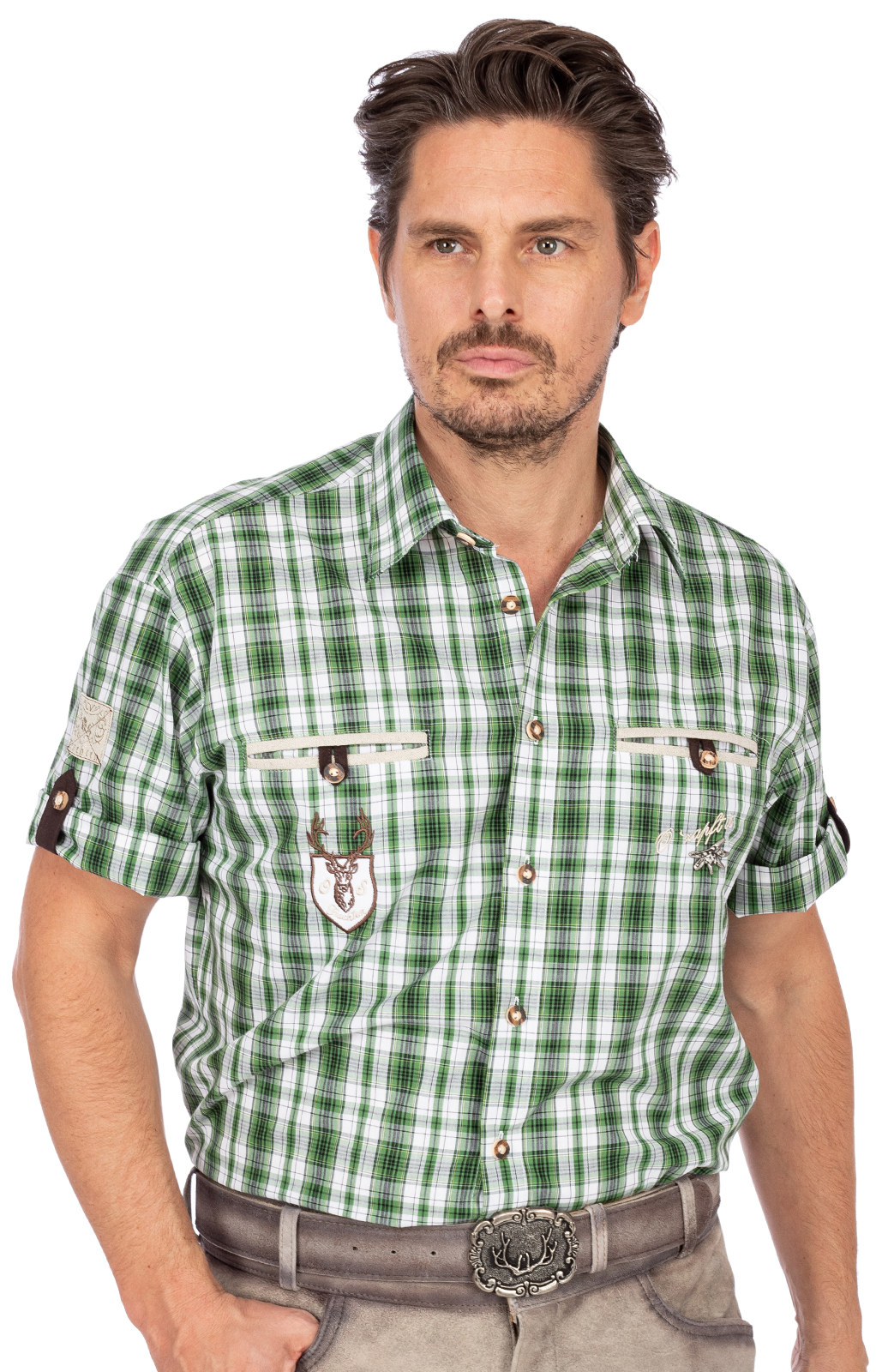 Trachtenhemd EDDI karo mix Halbarm grün von OS-Trachten