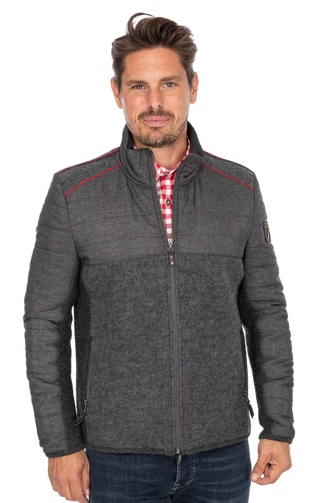 German traditional jacket MONTREAL medium gray red von Spieth & Wensky