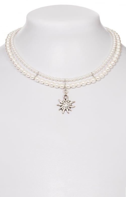 Perlenkette 2-reihig 006-9197 mit Edelweis weiß