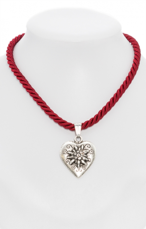 Halskette K100 Kordel Herz mit Edelweiss bordeaux