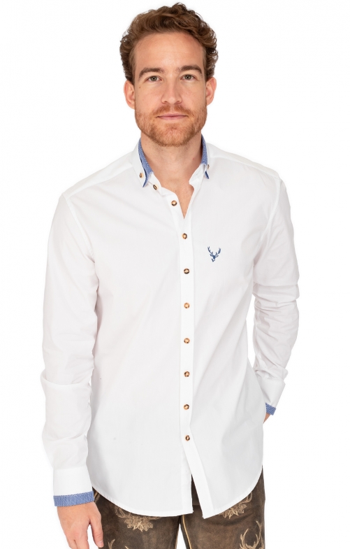 Tiroler Hemd 420017-2487-142 wit middelblauw (Slim Fit)