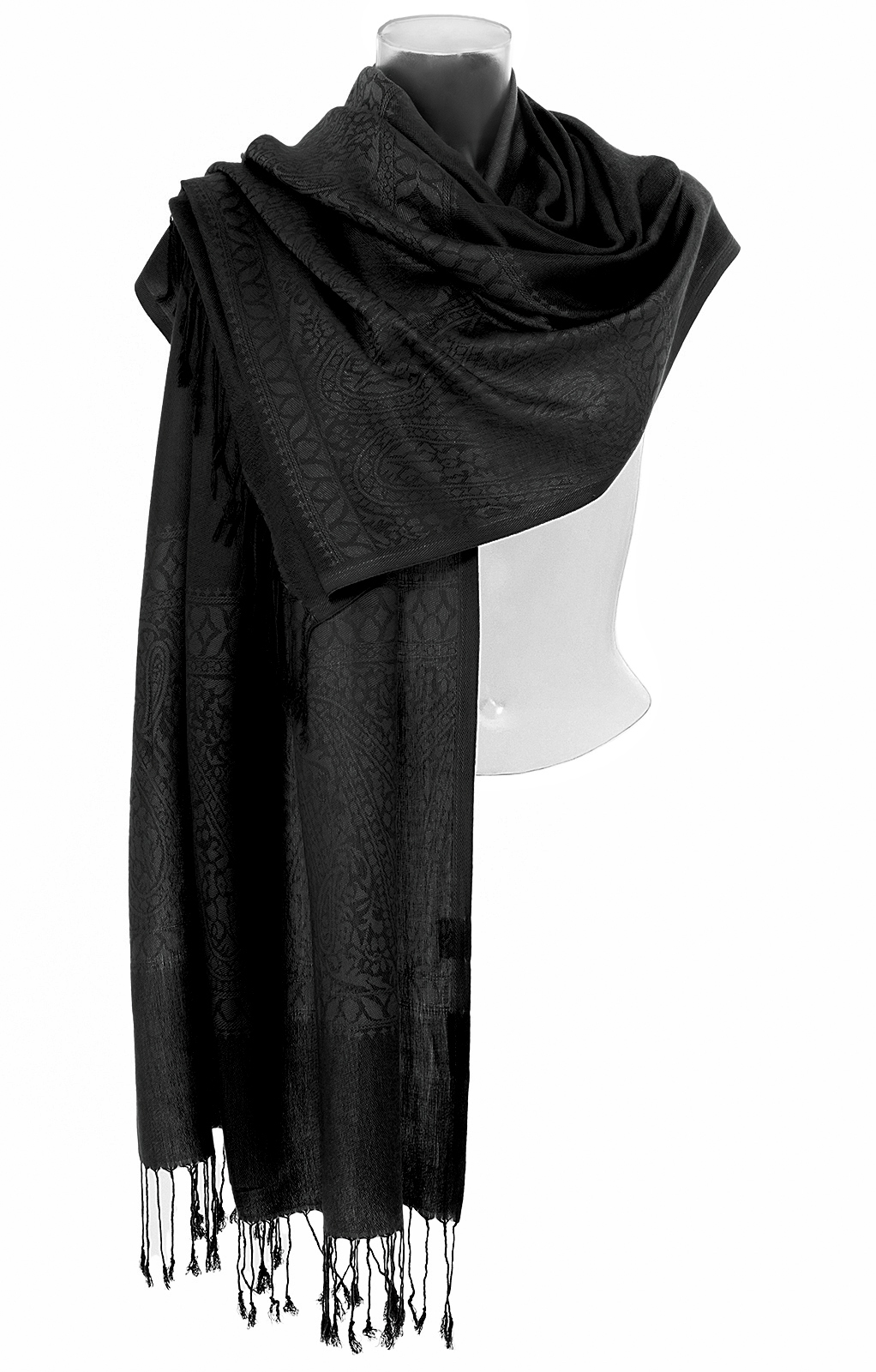 Pashmina Nero 190x52 Cm In Viscosa – Sciarpa Morbida E Versatile, Accessorio Must-have Per Ogni Stagione - 2