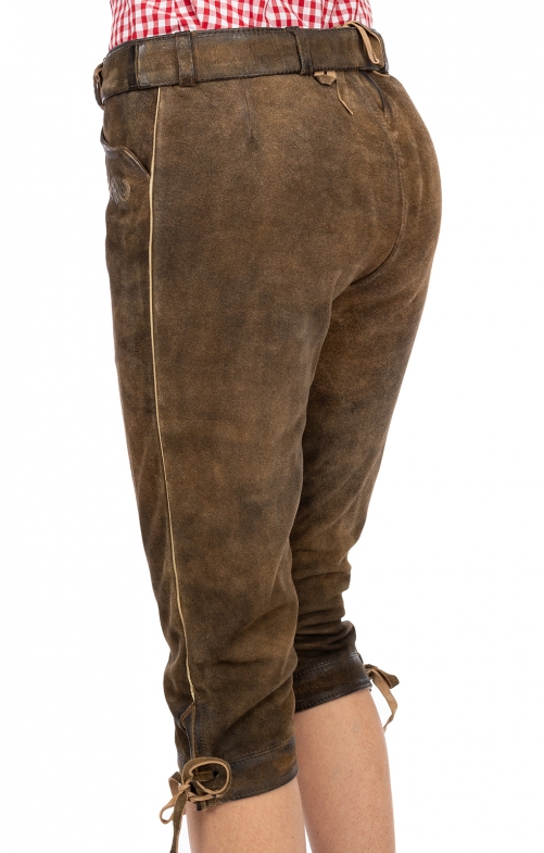 Glattleder 80er Vintage Lederhose Bequem Kniebund Braun