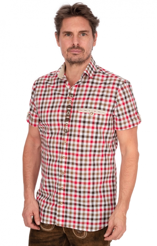 Tiroler Hemd 421006-3268-34 middel rood (Slim Fit)
