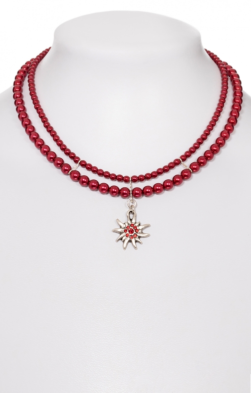 Perlenkette 2-reihig 006-9197 mit Edelweis rot