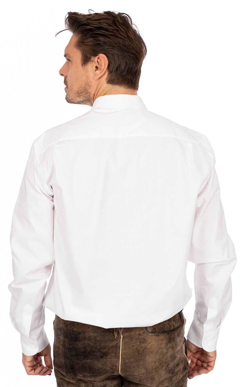 OS Trachten Trachtenhemd Livare – Regular Fit, Haifischkragen, Mit Lederemblem