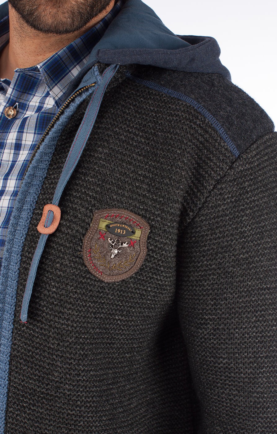 Spieth Wensky Trachten Strickjacke DAKAR Hoodie dunkel grau blau