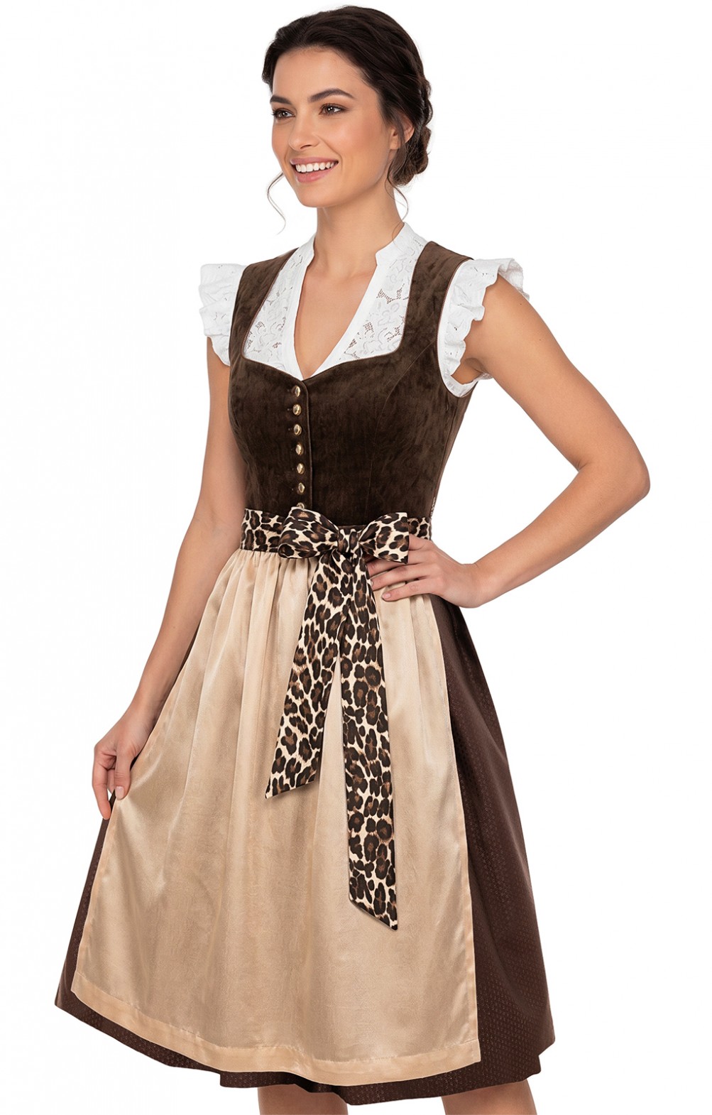 Marjo Dirndl 2-piece 70cm OBERHOFEN espresso taupe leopard print