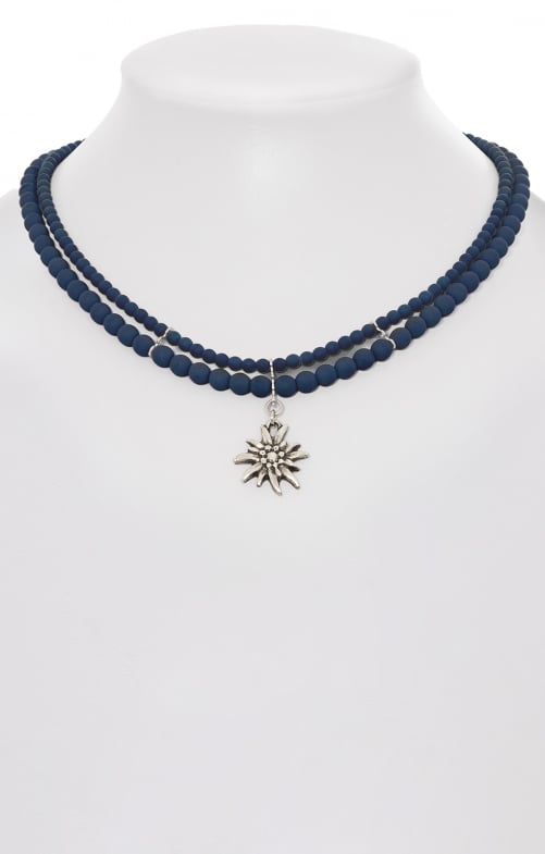 Necklace 2 rows with Edelweiss SCH008-7185 blue