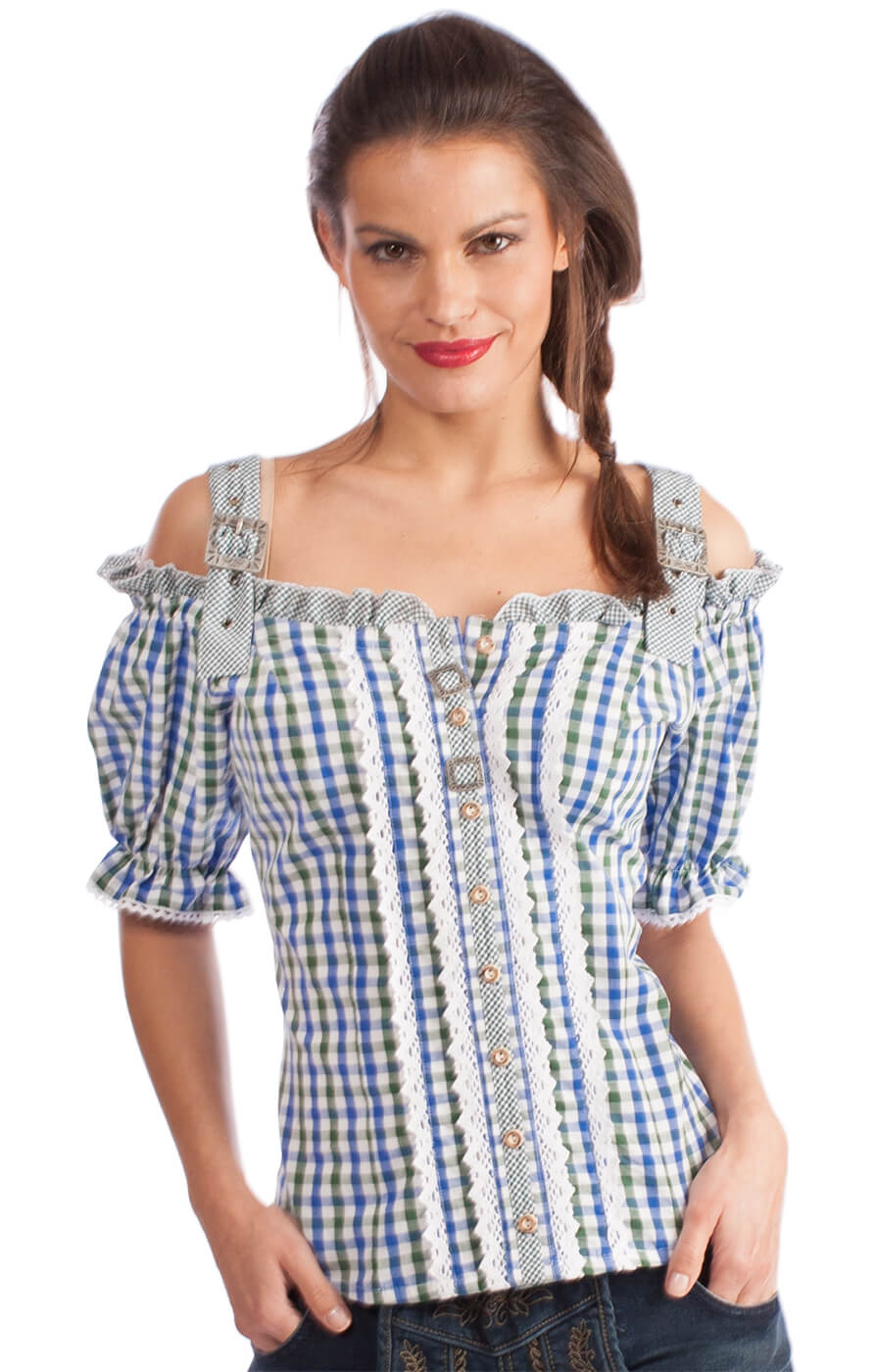 Traditional blouse 951000-3374-48 green blue von OS-Trachten