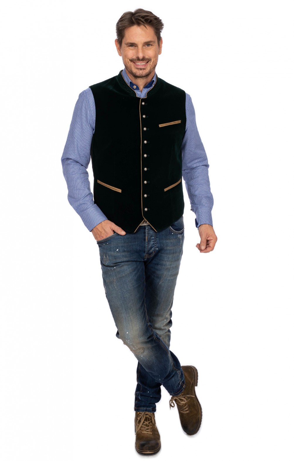 Maddox Herren Samtweste ZWIESEL Schwarz - Trachtenweste Mit 7 Knöpfen