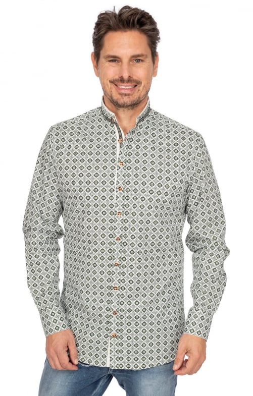 Hemd Stehkragen 420000-4240-57 dunkelgrün (Slim Fit)