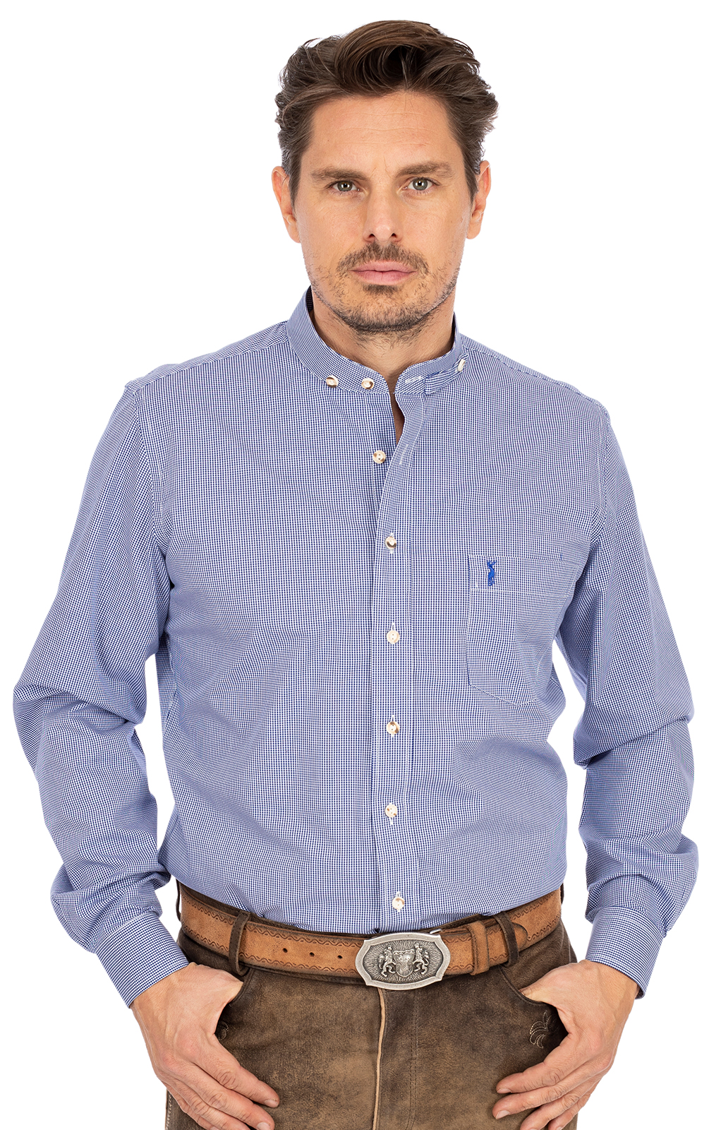 German traditional shirt 760CO blue (Slim Fit) von Almsach