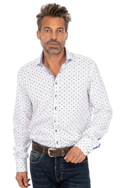German traditional shirt SONNBLICK white blue (Slim Fit)