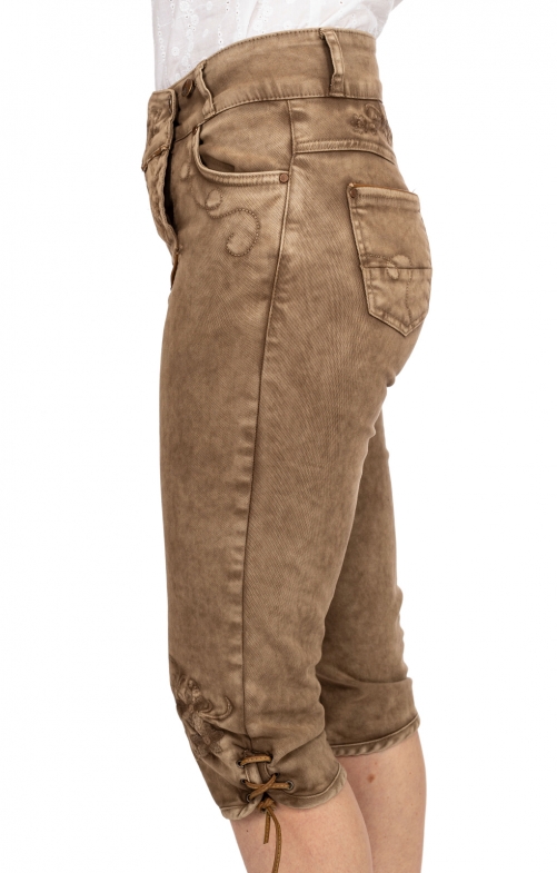 Steinnacher Trachtenjeans Lara – Kniebundhose Im Lederhosen-Look, Schlammfarben Mit Stickerei