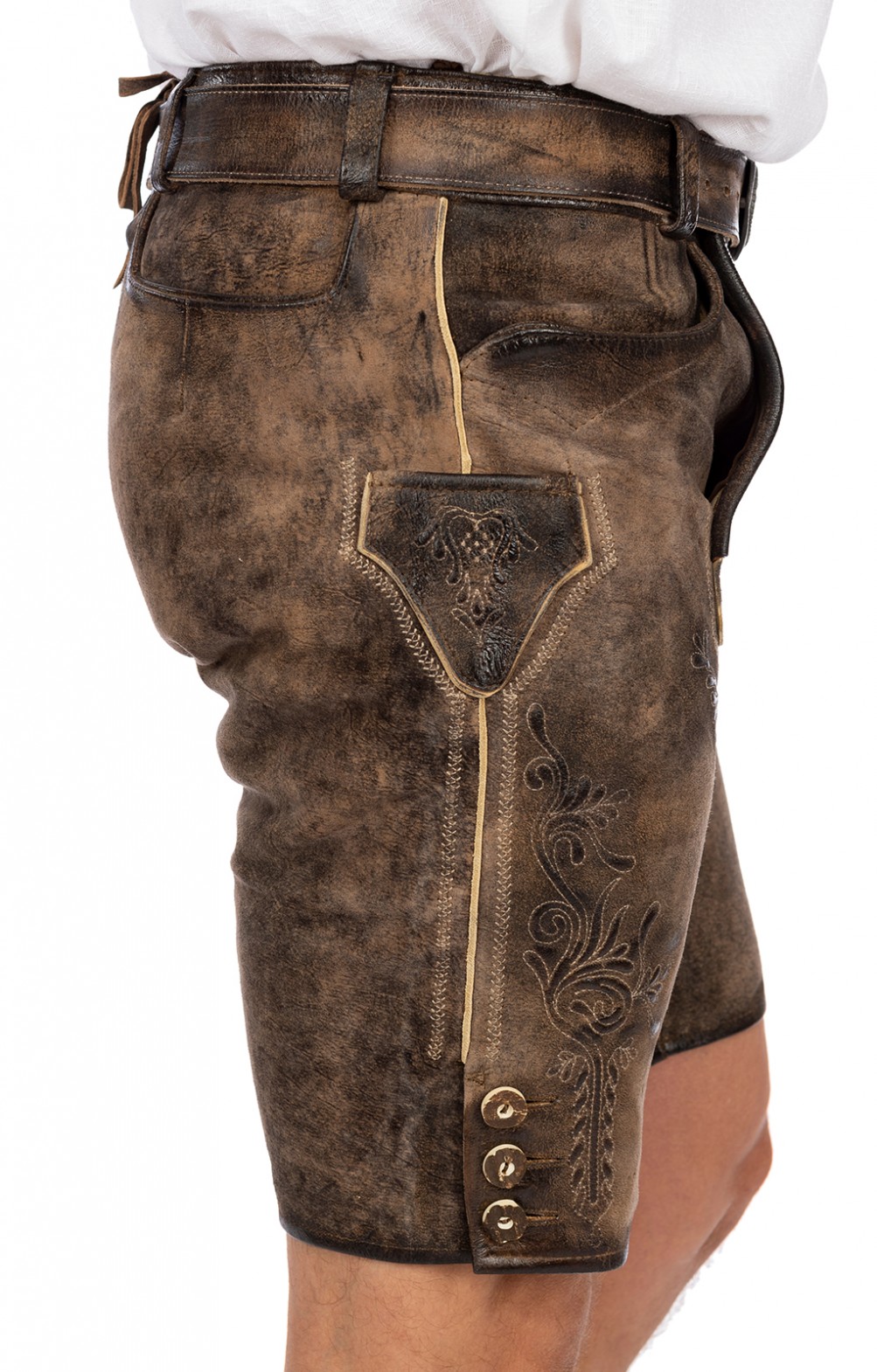 Maddox Lederhose kurz mit Gürtel HOPFENSEE antik bernstein bestellen