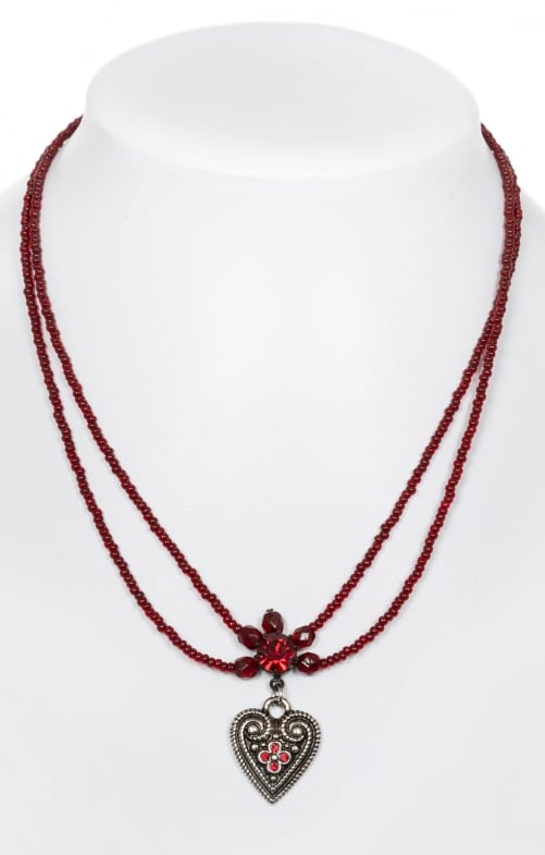 Traditional pearl necklace with 2 rows of 13007 burgundy pearls