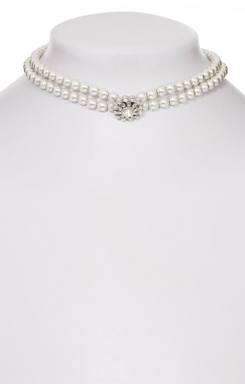 Perlenkette 2-reihig LS003 mit Rose weiß