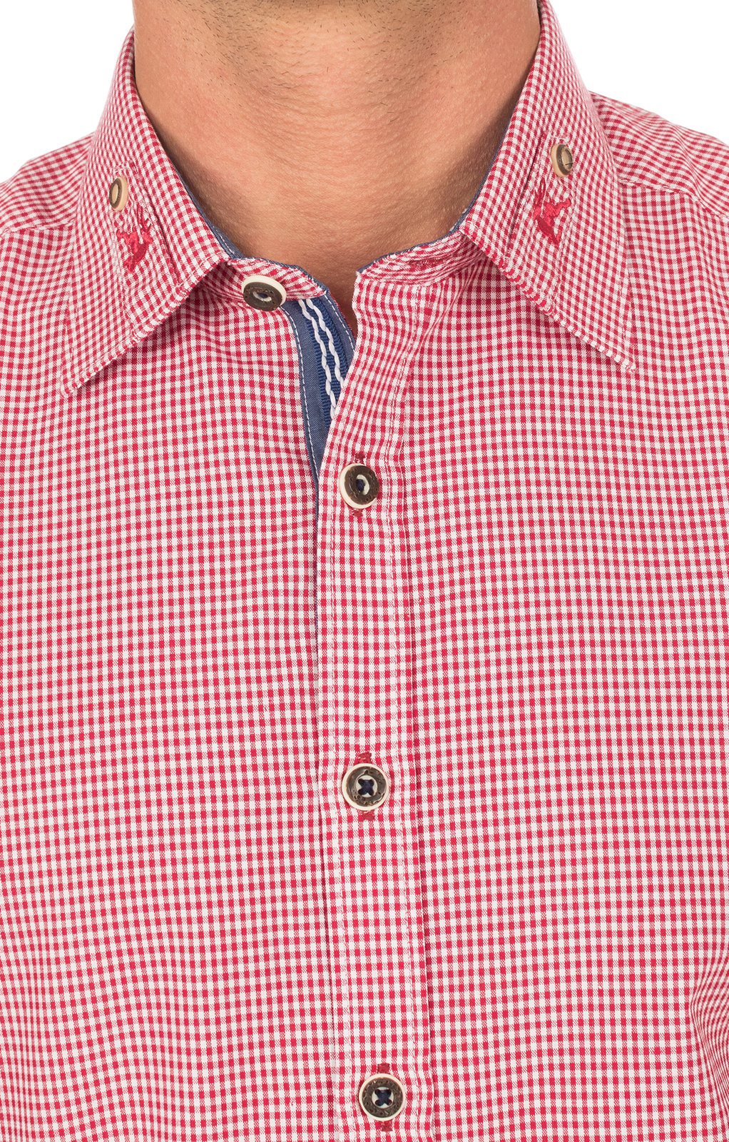 weitere Bilder von Trachtenhemd BERNI bestickter Kragen rot karo