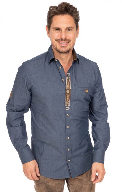 Tiroler overhemden 1/1 420001-3539-42 middelblauww (Slim Fit)