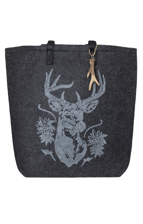 Shopper handle bag 40738 anthracite black deer silver