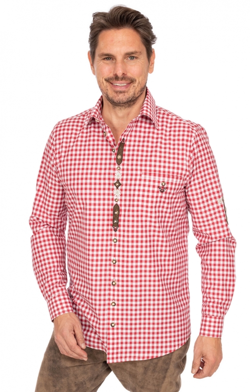 Tiroler overhemden 1/1 420054-2602-34 middelrood (Regular Fit)