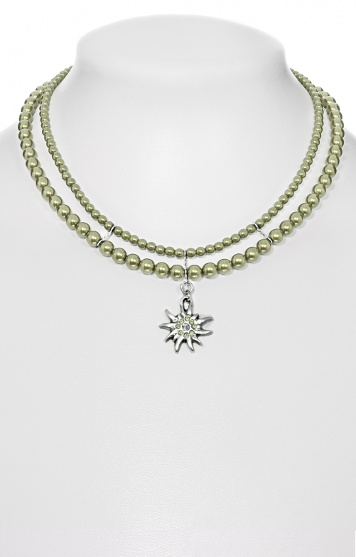 Perlenkette 2-reihig 006-9197 mit Edelweis olive