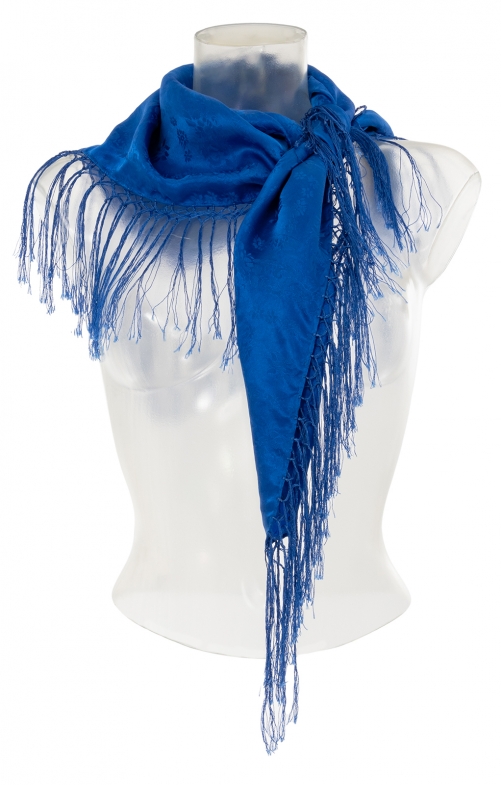 Silk scarf with fringes 122-132 royal blue