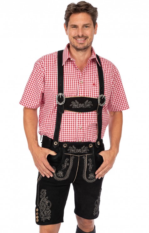 TrendAura Mens Leather Embroidered Lederhosen Shorts With Belt Buckle And Decorative Stitching