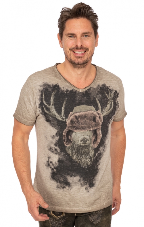 Uomo T-Shirt tradizionali HIRSCH-TRAPPER grigio