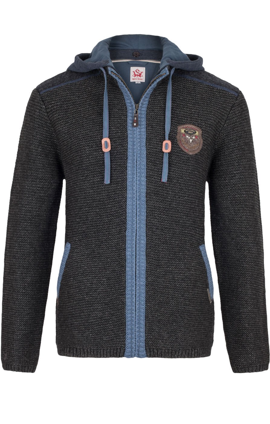 Spieth Wensky Trachten Strickjacke DAKAR Hoodie dunkel grau blau