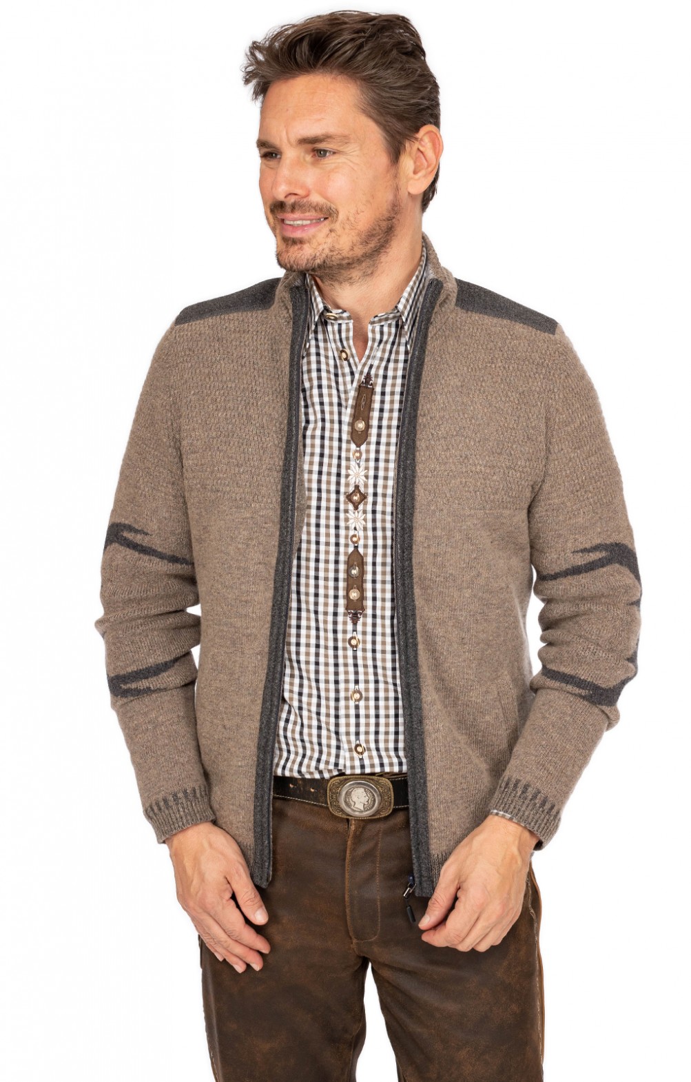 Tracht Herrenstrickjacke Braun Strickjacke Leichte Trachtenjacke