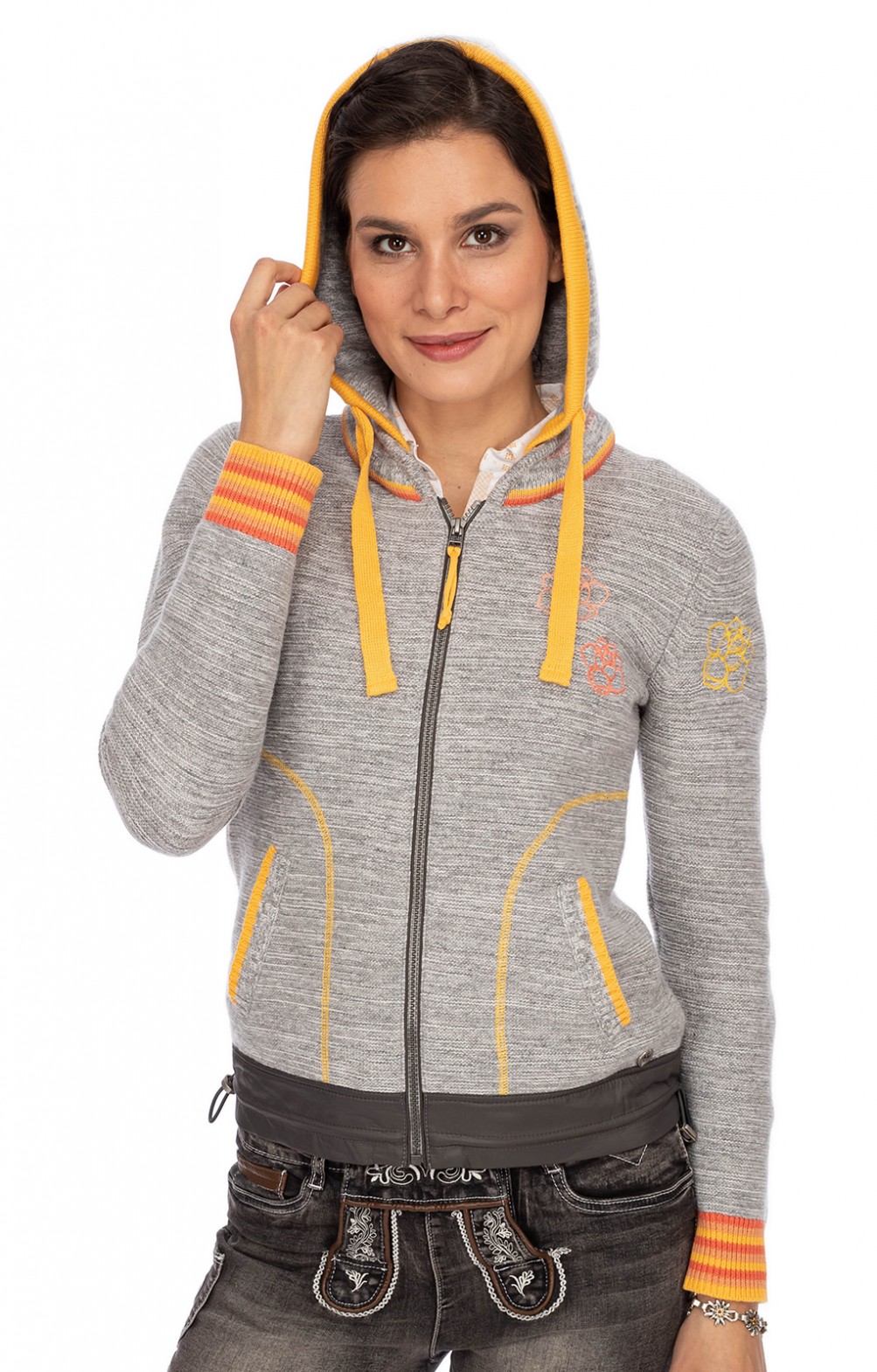 Spieth & Wensky Trachten Strickjacke KLEMENTINE - Hellgrau Mit Merino-Wolle