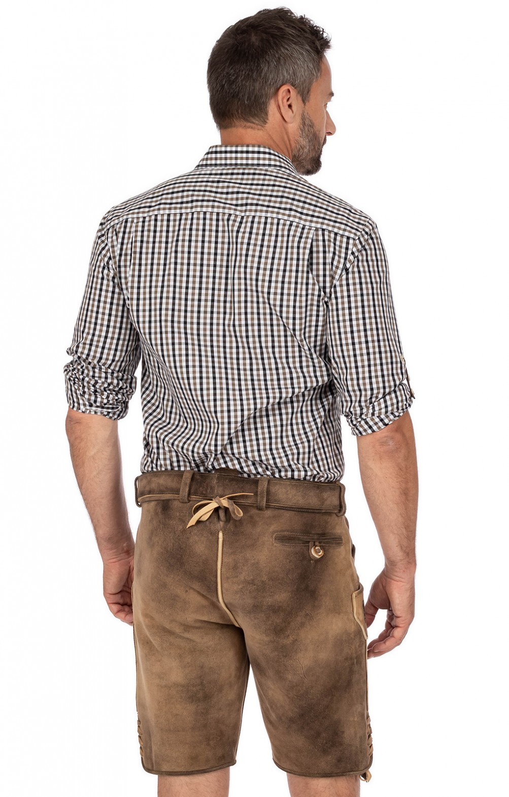Kurze Lederhose Gr. 46-64 Bayerische Lederhose Fabian Mit Gürtel - Kurze Wildbock Lederhose Mit Stickerei, Gr. 46-64 Trachtenhose Herren