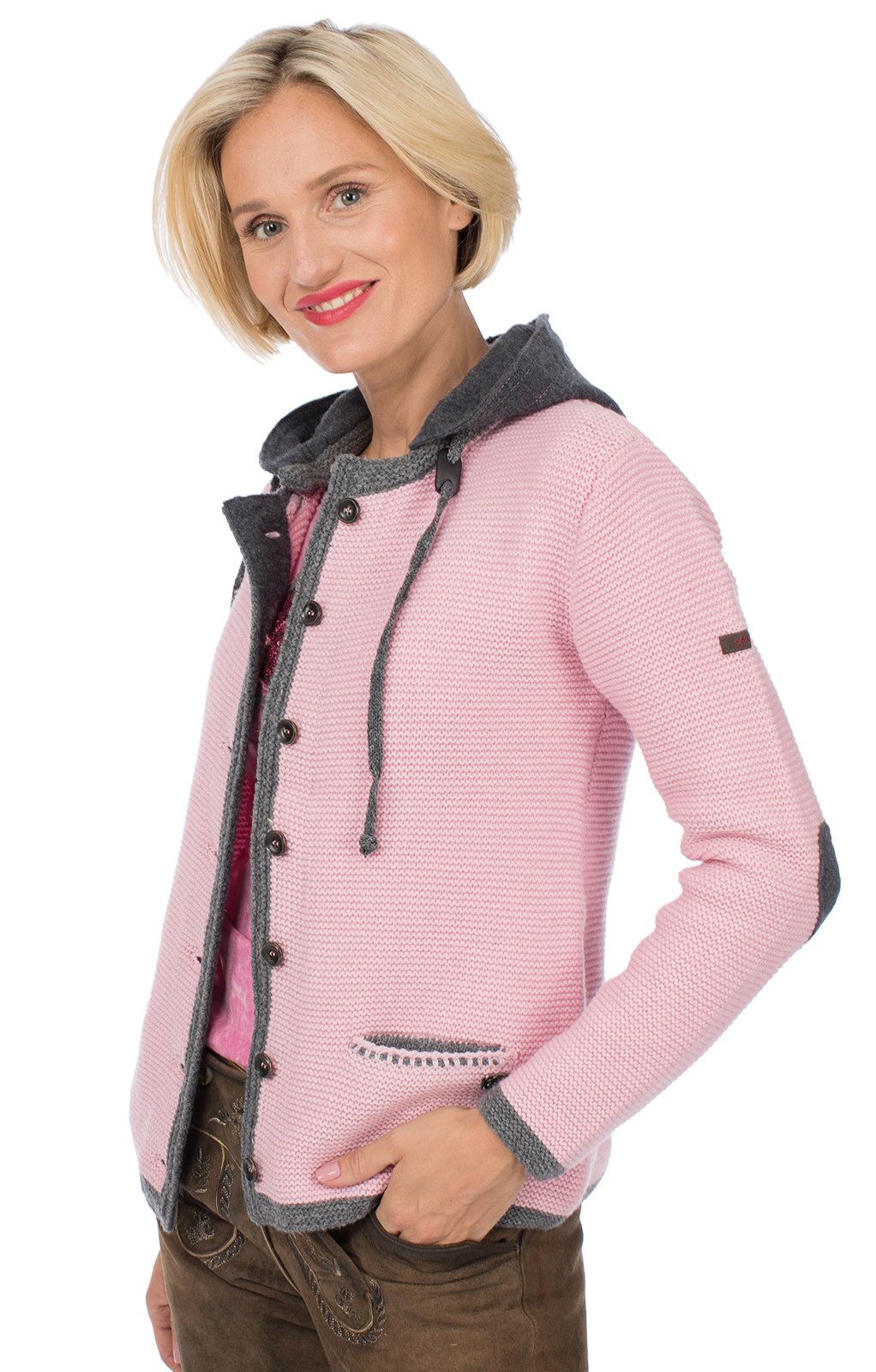 weitere Bilder von Trachtenstrickjacke HALLSTATT Hoodie rosa grau