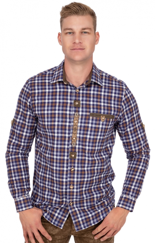 Trachten Shirts checkered 420000-4271-66 medium brown (Regular Fit)