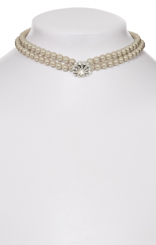 Perlenkette 2-reihig mit Rose taupe