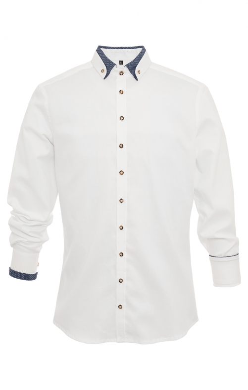 Tiroler Hemd 420006-3536-0145 wit navy (Slim Fit)