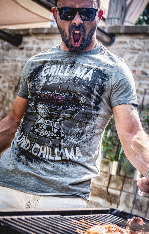 Heren T-Shirt GRILL &amp; CHILL grijs