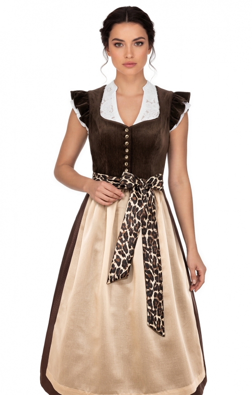Dirndl 2 pezzi 70 cm OBERHOFEN espresso taupe leopardato