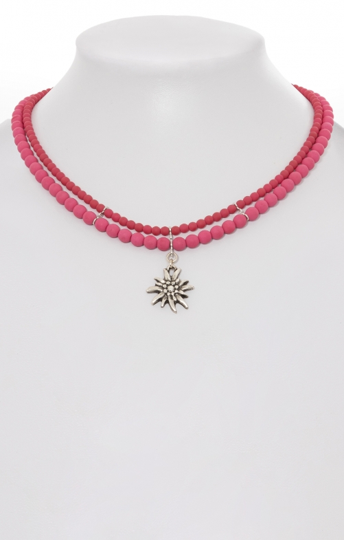 Necklace 2 rows with Edelweiss SCH008-7185 fuchsia