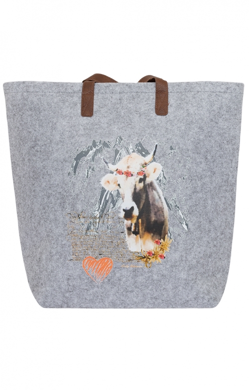 Shopper handle bag 40738 light gray cow and heart
