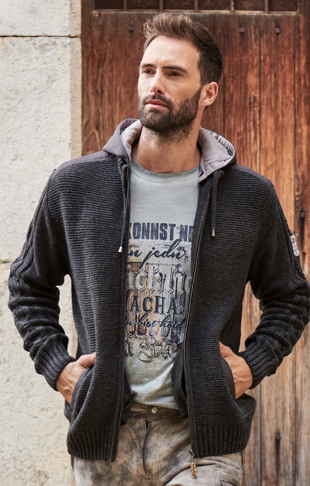 Kaschmir Pullover Cardigan Strickpullover Mit Kapuze Herren