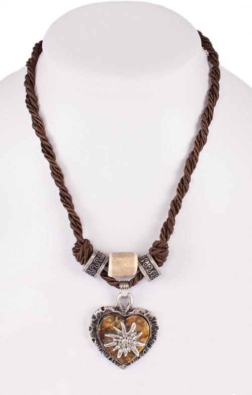 Traditional necklace uni with heart horn imitation 12189-8598 brown