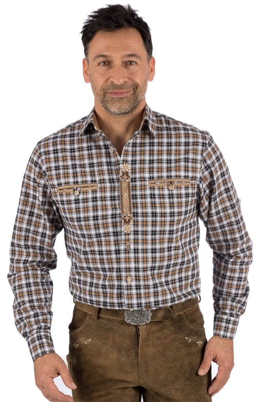 German traditional shirt long sleeve HOCHFICHT black brown (Regular Fit)